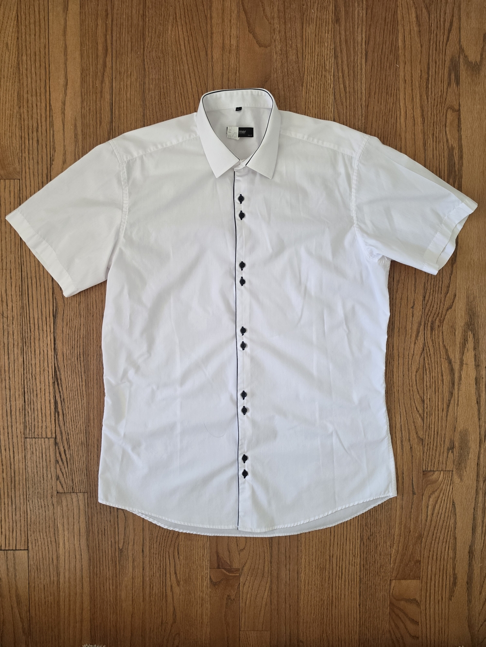Men's White Short-Sleeve Dress Shirt with Black Contrast Trim